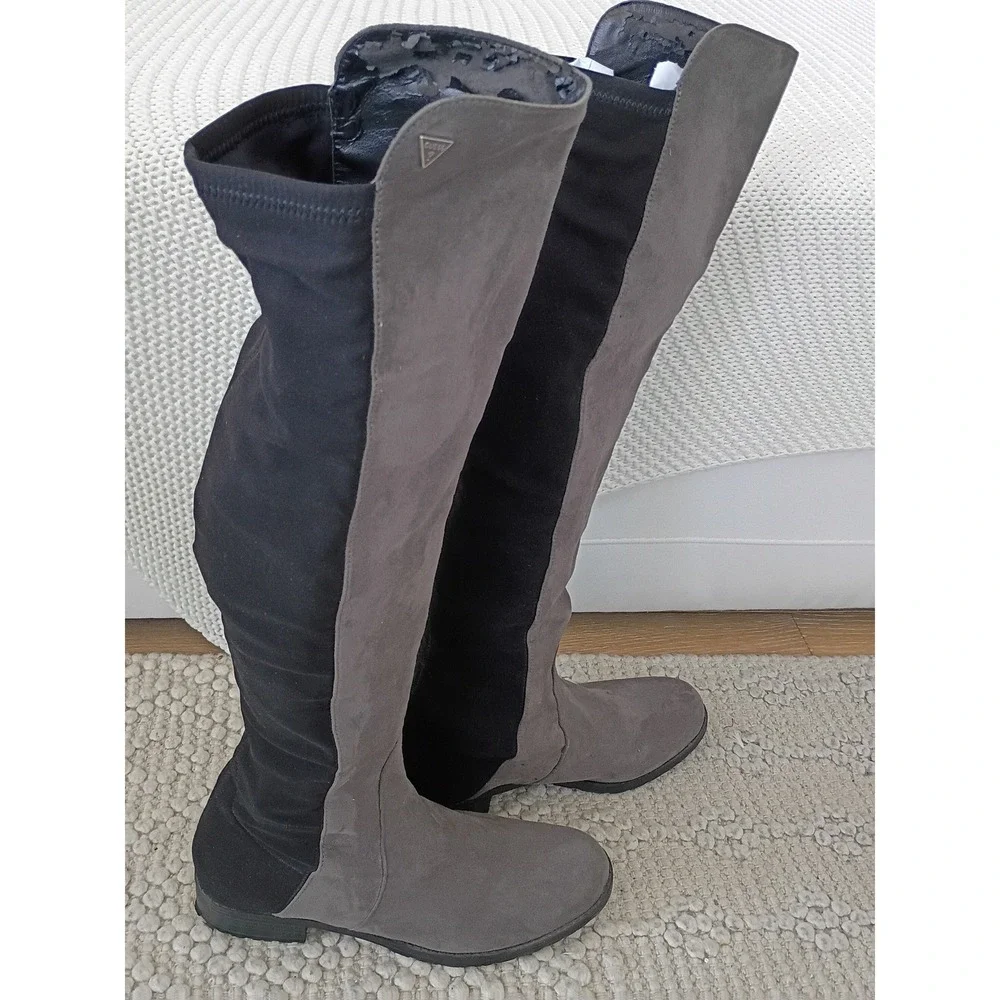 GUESS Womens Grey Black‎ Stretch Over The Knee Flat Boots 8.5M $149
